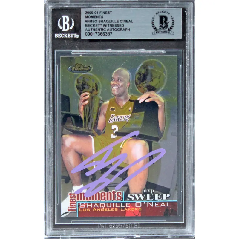 Lakers Shaquille O'Neal Signed 2000 Topps Finest Moments #FMSO Card BAS Slabbed