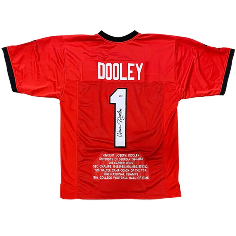 Vince Dooley Autographed Georgia (Red #1) Custom STAT Jersey - JSA