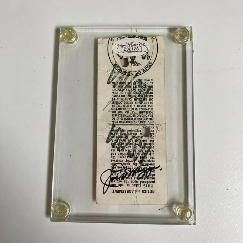 Joe Dimaggio Signed 1977 Muhammad Ali Madison Square Garden Fight Ticket JSA COA
