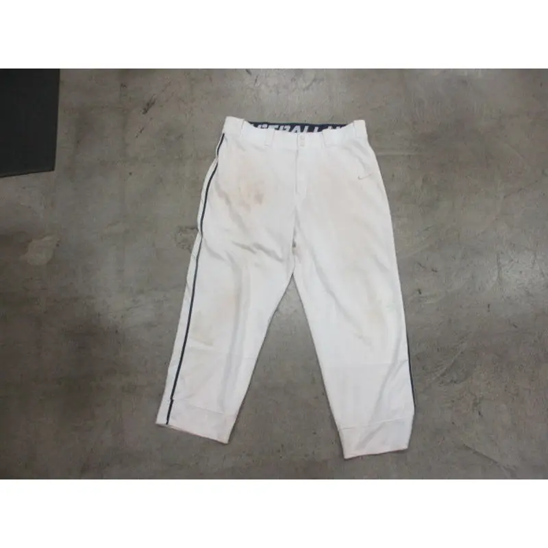 Used Nike Open Bottom White Baseball Pants W/ Navy Piping Adult XL (Hemmed)