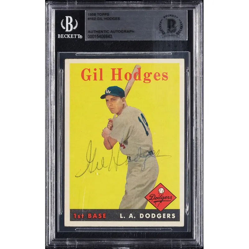 1958 Topps Gil Hodges Signed Baseball Card #162 BGS Beckett Certified