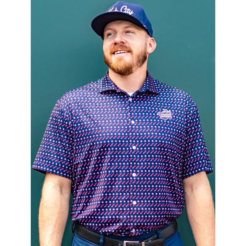 Men's Navy Batter-Up Full Button Down Polo