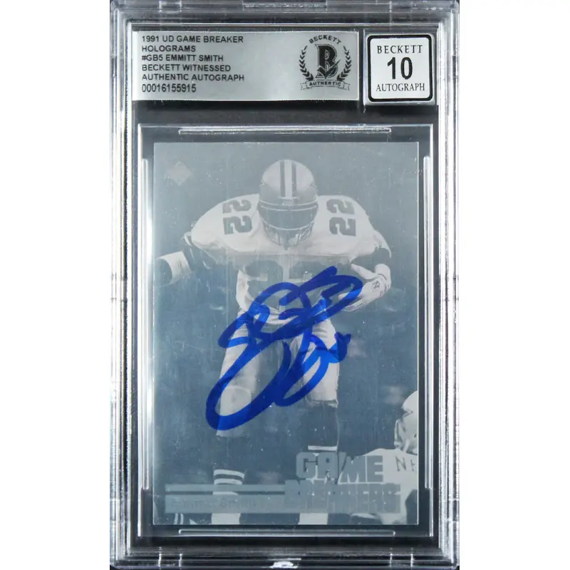 Cowboys Emmitt Smith Signed 1991 UD Game Breaker #GB5 Card Auto 10! BAS Slabbed