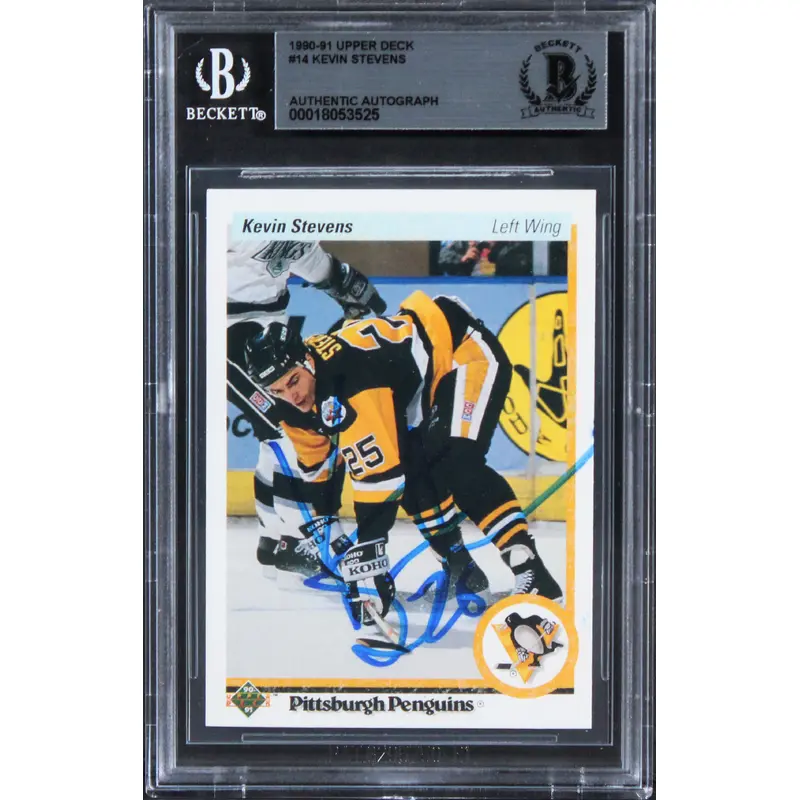 Penguins Kevin Stevens Authentic Signed 1990 Upper Deck #14 Card BAS Slabbed