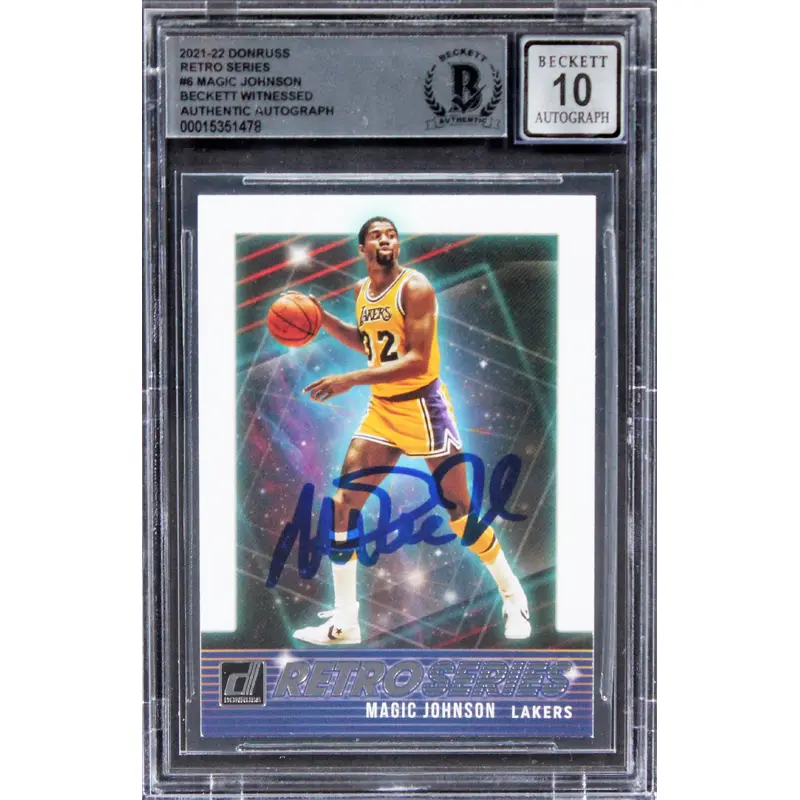 Lakers Magic Johnson Signed 2021 Donruss Retro Series #6 Card Auto 10! BAS Slab