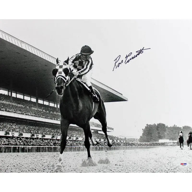 Ron Turcotte 1973 Belmont Stakes Secretariat Signed 16X20 B&W Photo PSA/DNA
