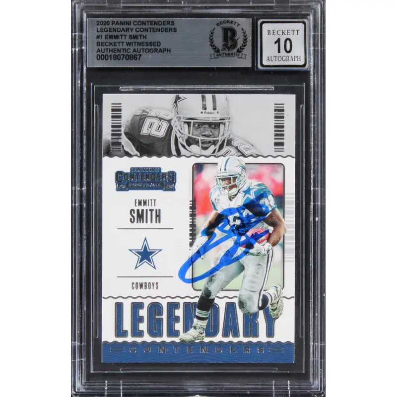 Emmitt Smith Signed 2020 Panini Contenders Legendary #1 Card Auto 10! BAS Slab