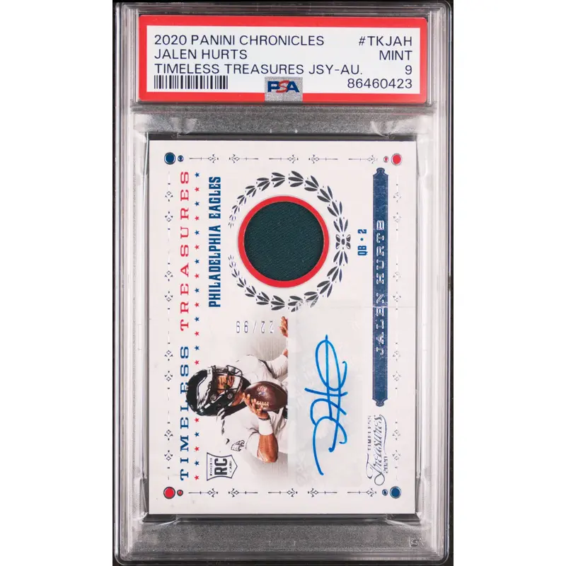 Jalen Hurts 2020 Panini Chronicles Timeless Treasures Jersey Auto PSA 9 Mint