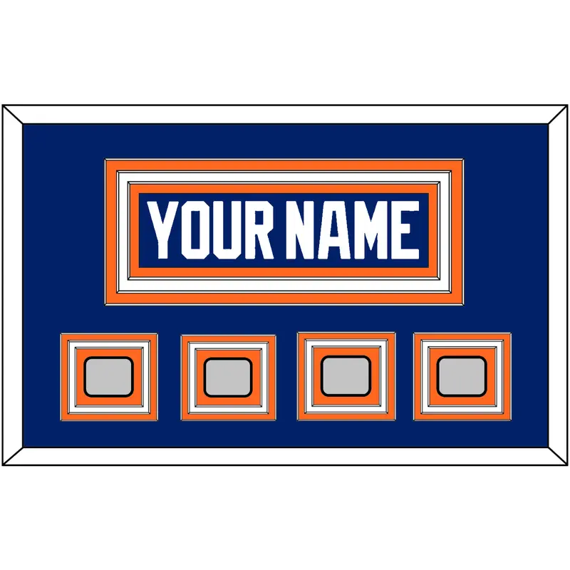 Edmonton Nameplate & 4 Stanley Cup Champions Patches - Road Blue (1981-1994) - Triple Mat 1