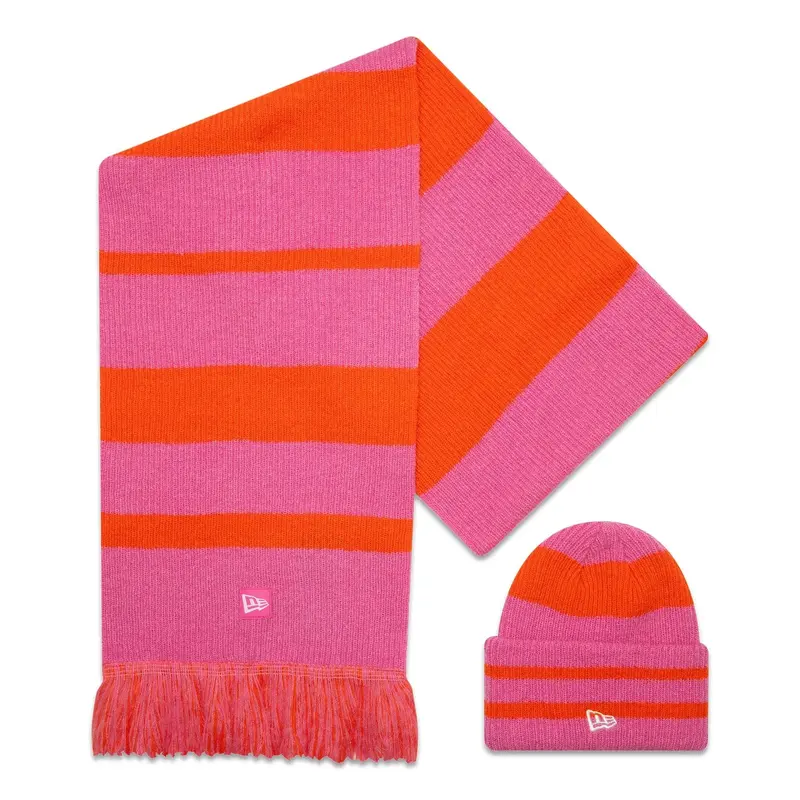 New Era Stripe Pastel Pink Beanie and Scarf Set