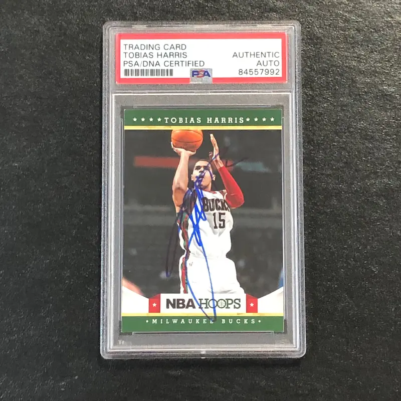 2012 NBA HOOPS #240 Tobias Harris Signed Card AUTO PSA Slabbed Bucks