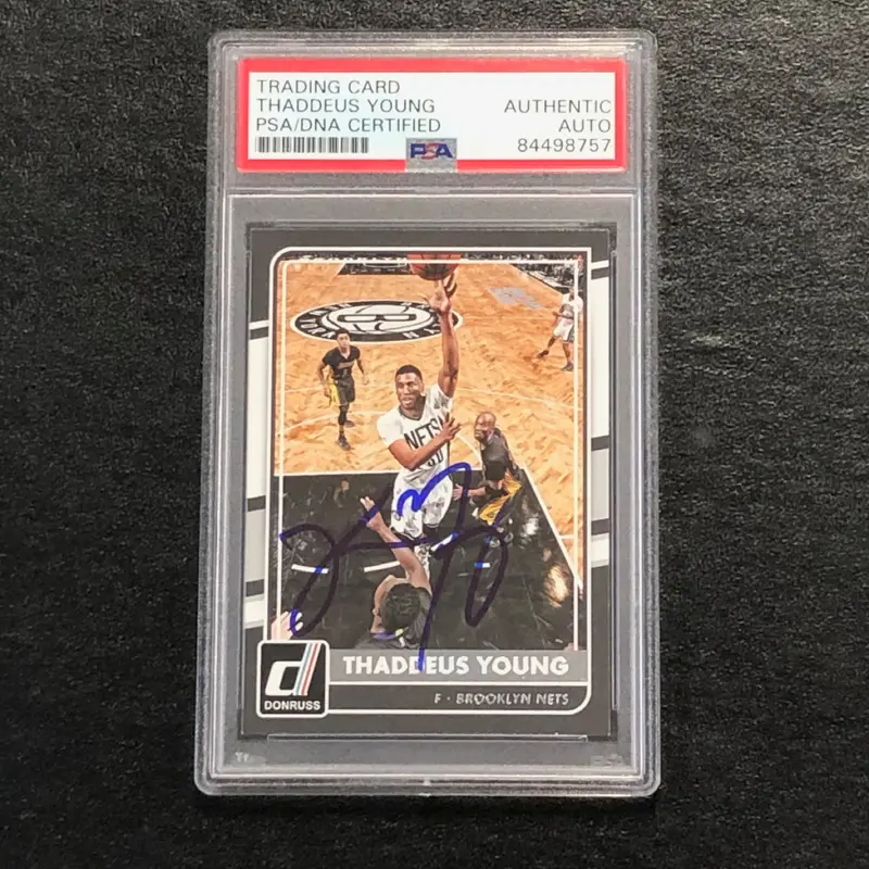 2015-16 Donruss #88 Thaddeus Young Signed Card AUTO PSA Slabbed Nets