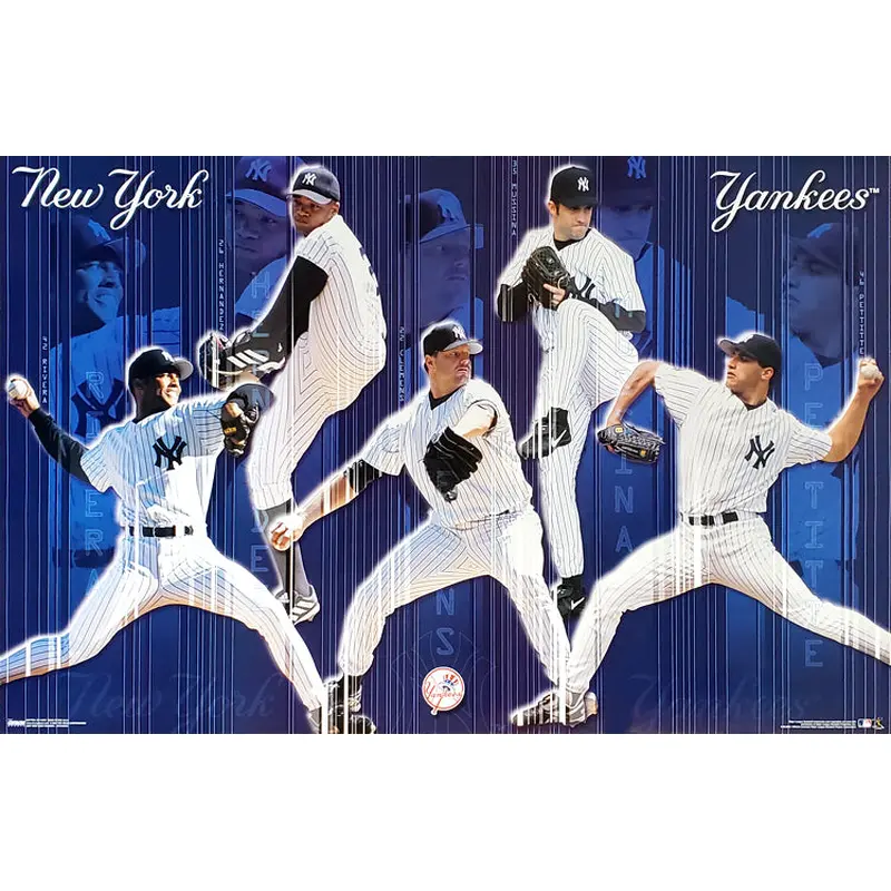New York Yankees "Pitching Dynasty" 5-Player MLB Action Poster - Costacos 2001