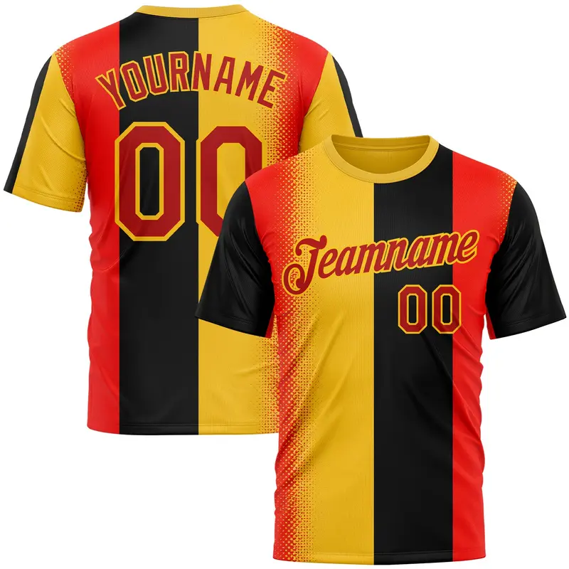 Custom Yellow Red-Black 3D Pattern Design Germany Sport Wear Performance T-Shirt