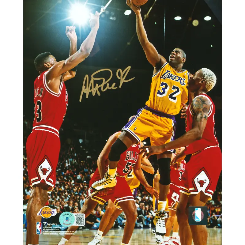Lakers Magic Johnson Authentic Signed 8x10 Photo Vs Bulls BAS Witnessed