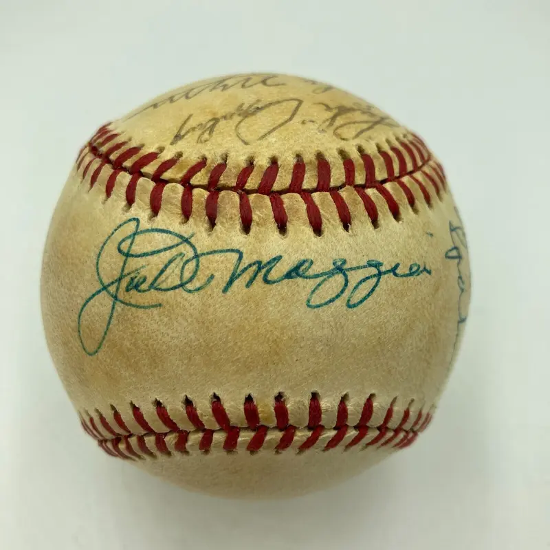 Joe Dimaggio Stan Musial Ernie Banks HOF Legends Signed Baseball JSA COA