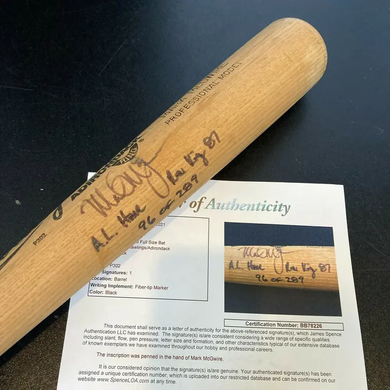 Mark McGwire 1987 AL Home Run King Signed Game Model Bat With JSA COA