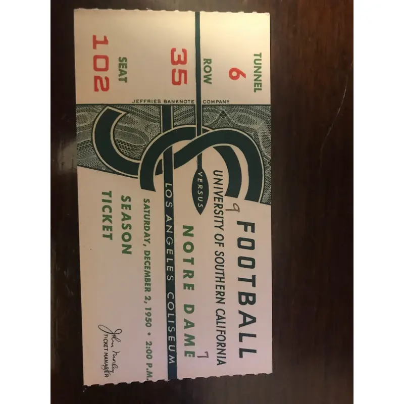 1950 Notre Dame vs USC Football Ticket Stub