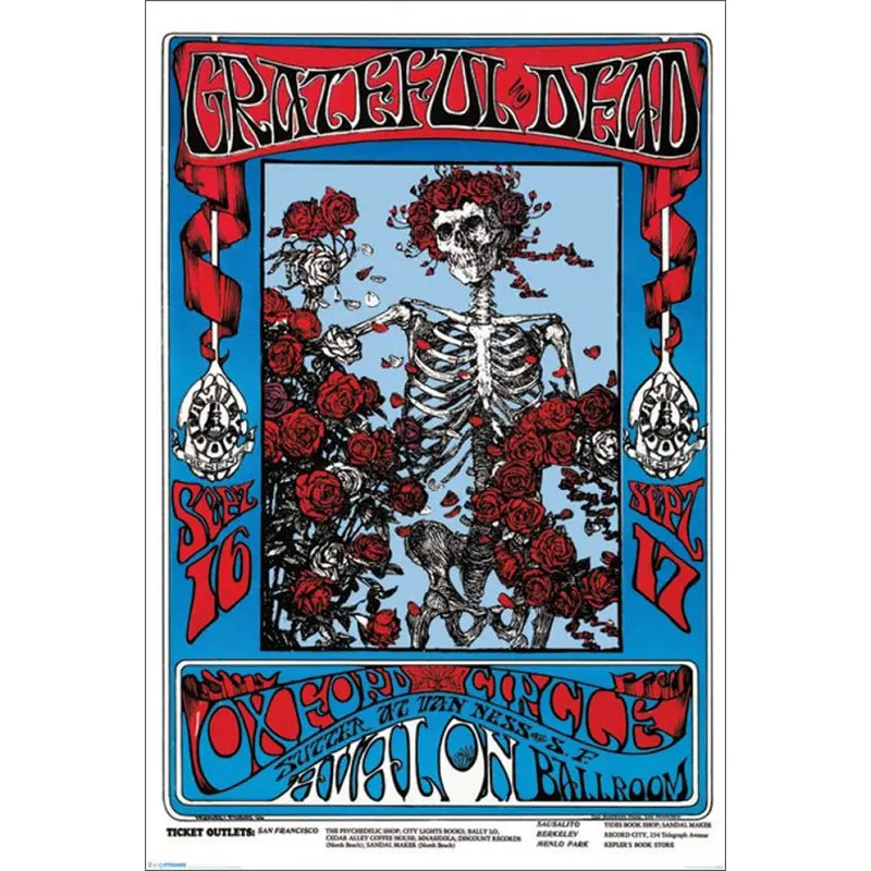 The Grateful Dead "Bones and Roses" (1966) Concert Poster Reproduction - Pyramid Posters