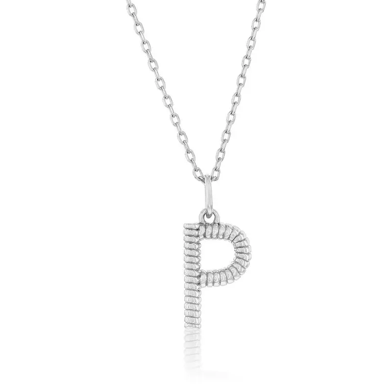 Sterling Silver, Rigid Design 'P' Initial Necklace