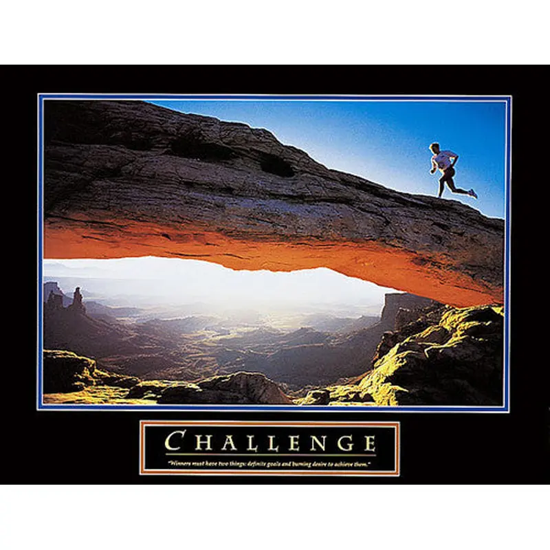 Running "Challenge" (Man in Desert) Motivational Poster Print - Front Line