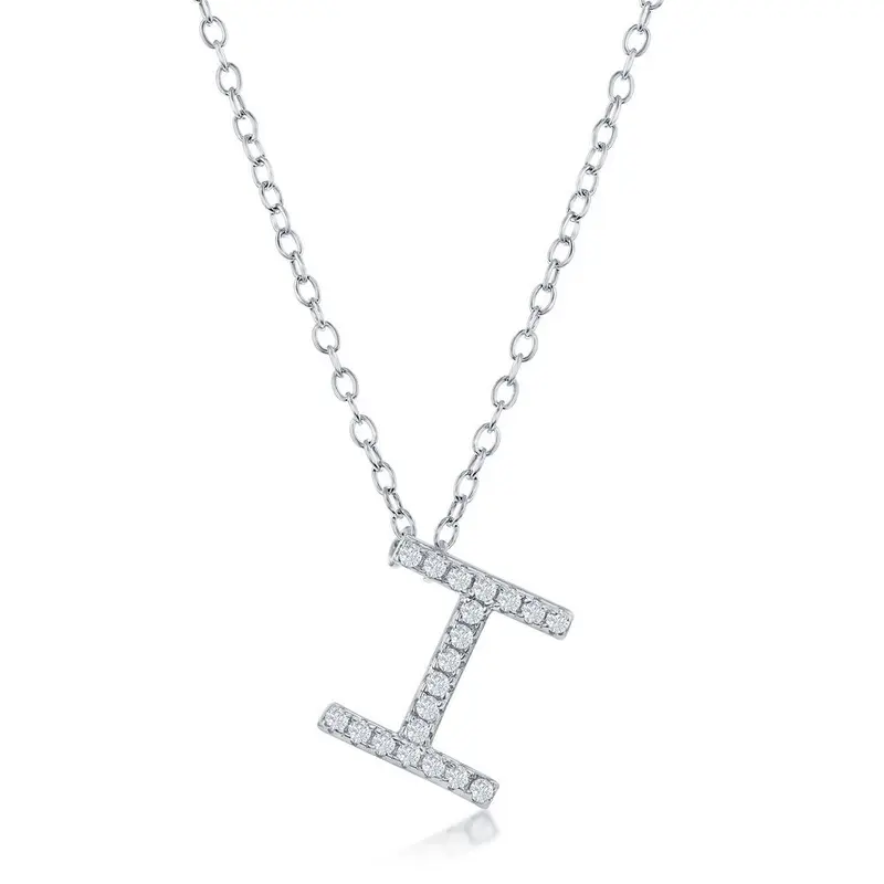 Sterling Silver Micro Pave "I" Pendant Necklace
