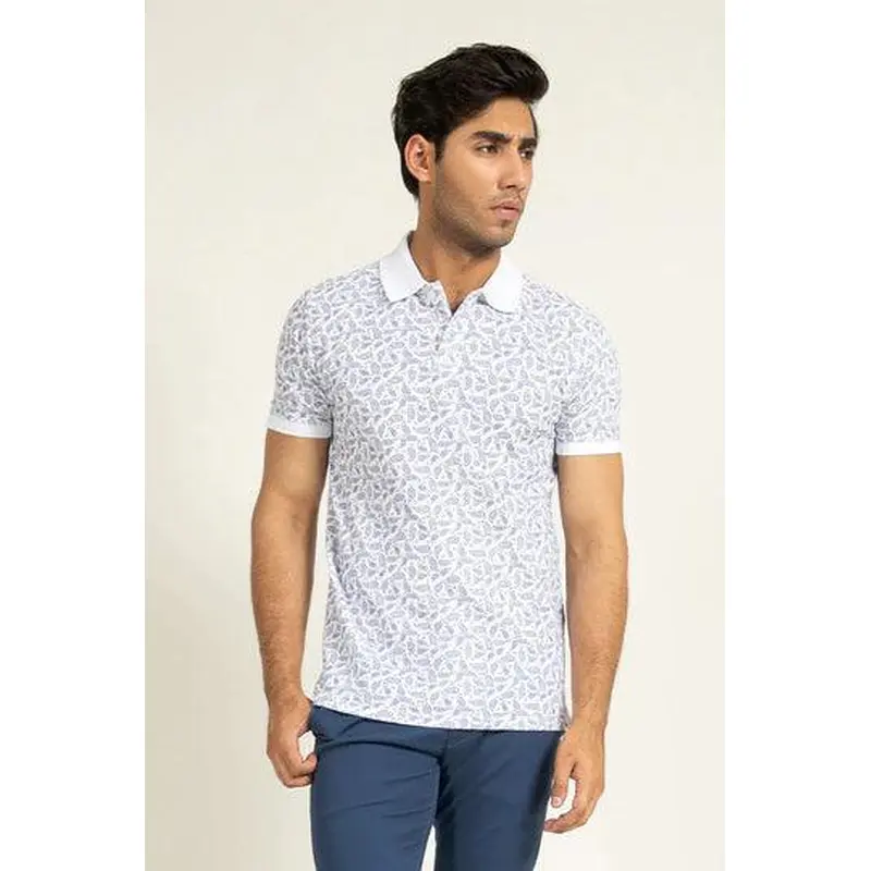 White Printed Polo | Cougar