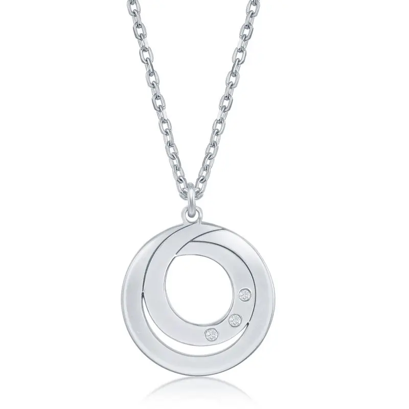 Sterling Silver 0.015cttw Diamond Accent Double Swirl Design Necklace