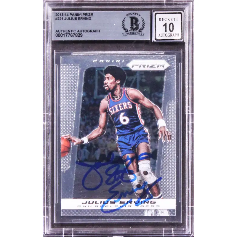 76ers Julius Erving Signed 2013 Panini Prizm #221 Card Auto Gem 10! BAS Slabbed