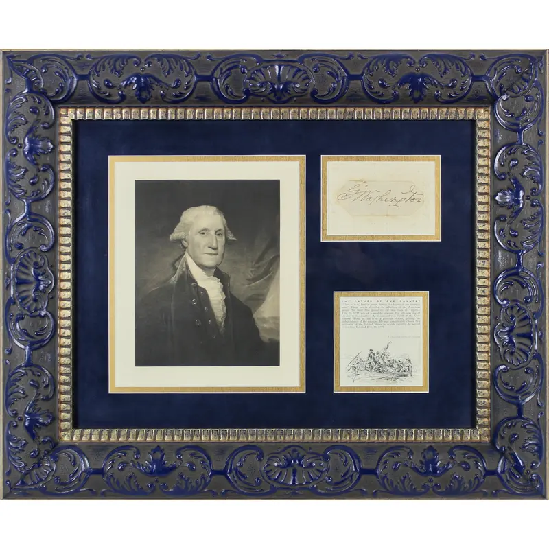 George Washington Authentic Signed 1.4x3.5 Framed Cut Signature BAS #A78926