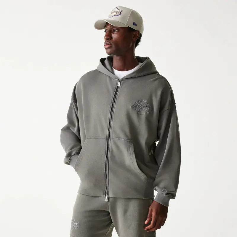 LA Lakers NBA Washed Grey Full Zip Hoodie