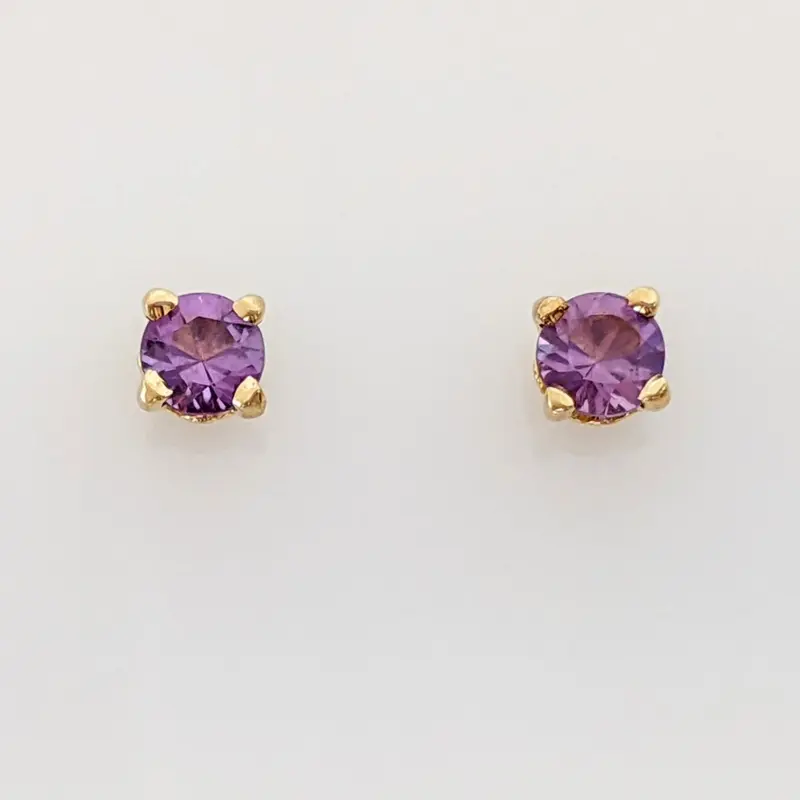 14K AMETHYST ROUND 4MM ESTATE STUD EARRINGS 0.7 GRAMS