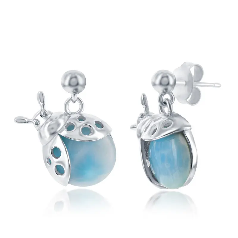 Sterling Silver Larimar Lady Bug Earrings