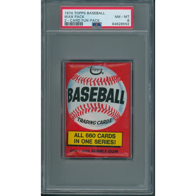 1974 Topps Baseball Fun Pack (2 Card) Unopened Wax Pack PSA 8 *8592
