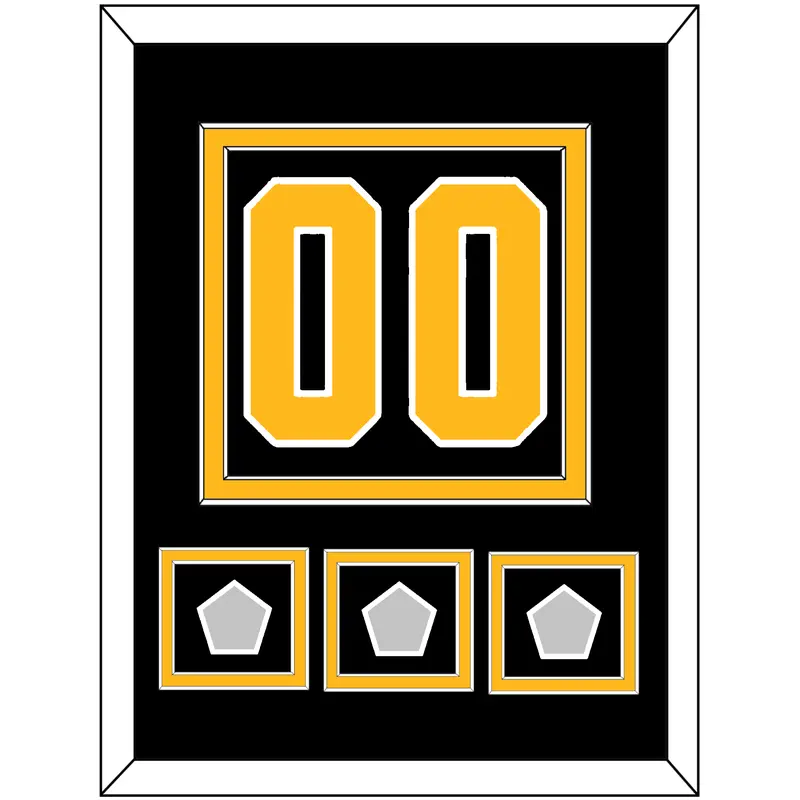 Pittsburgh Number (Back) & 3 Stanley Cup Champions Patches - Home Black - Double Mat 2