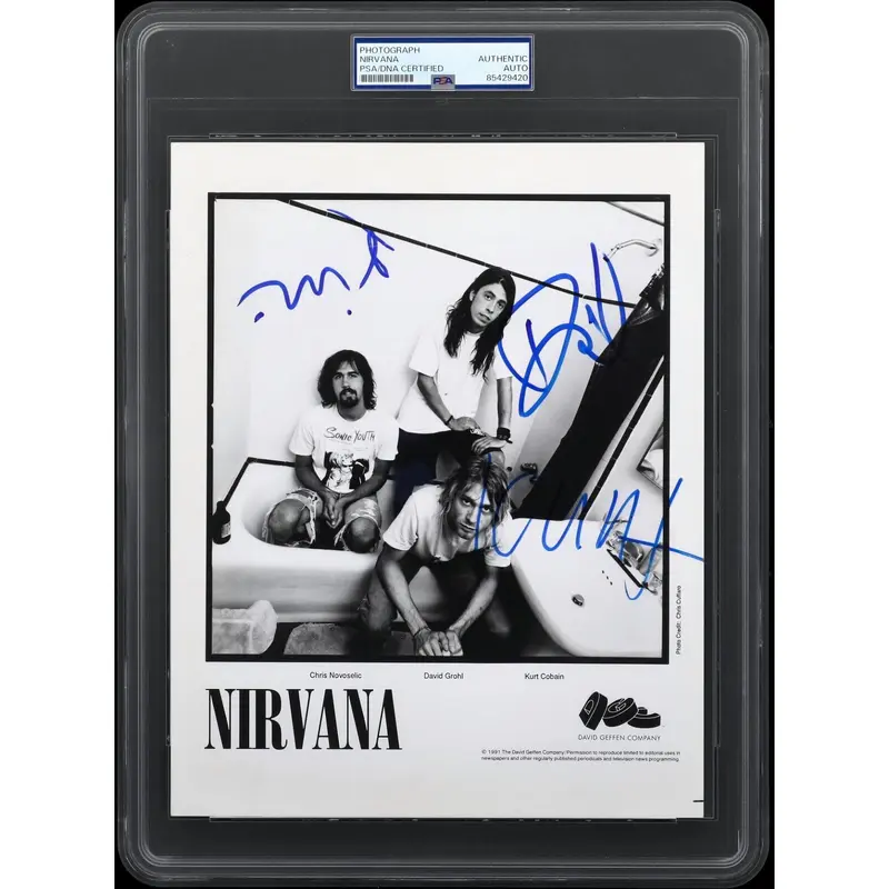 Kurt Cobain & Nirvana Band Signed Nevermind Promo Photo PSA DNA & Beckett COA