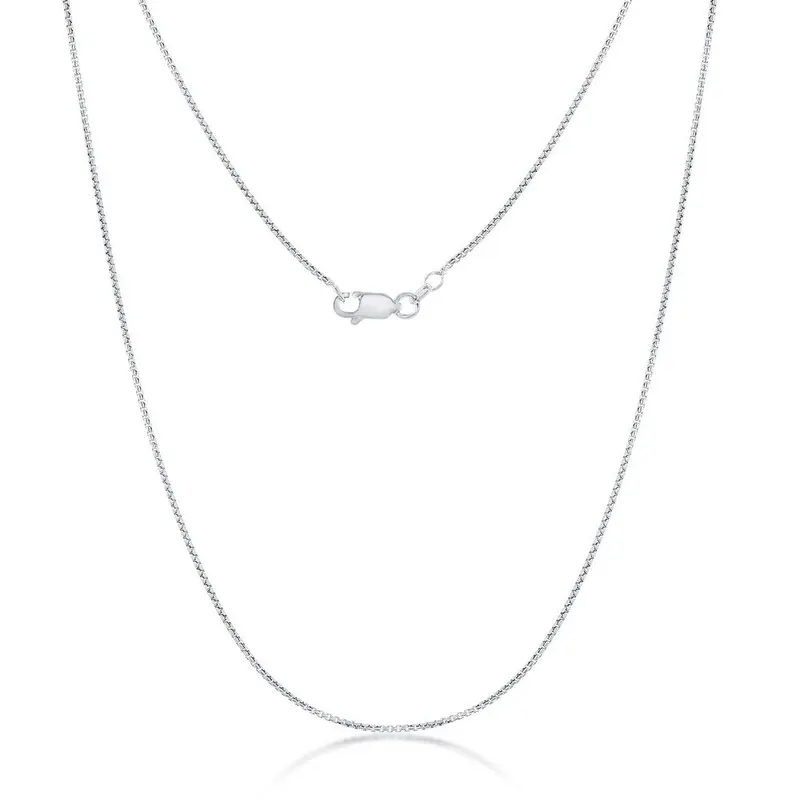 Sterling Silver 0.85mm Mini Round Box Chain - Rhodium Plated