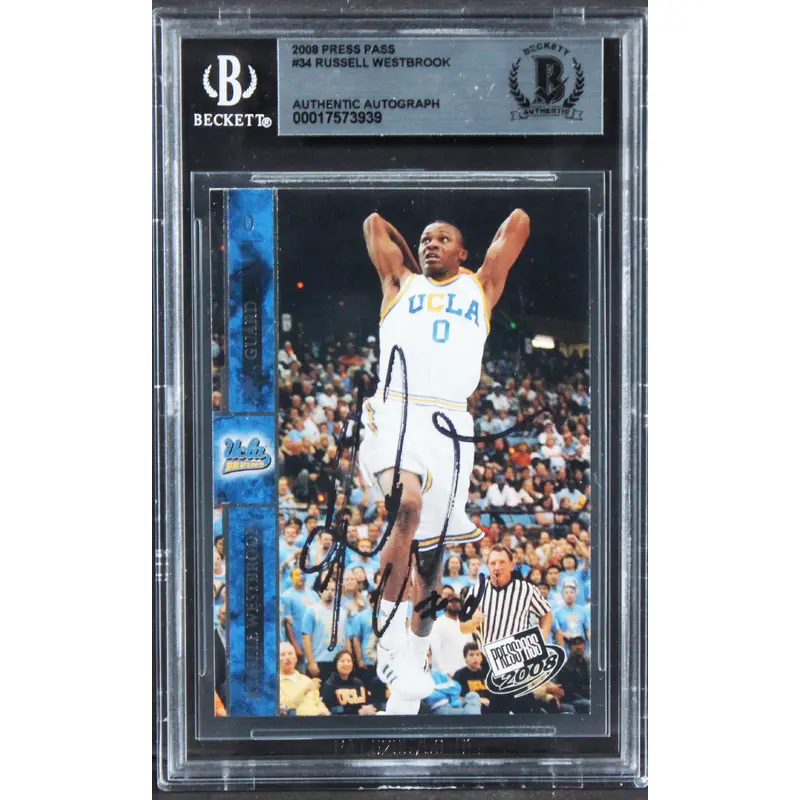 Thunder Russell Westbrook Signed 2008 Press Pass #34 Rookie Card BAS Slabbed