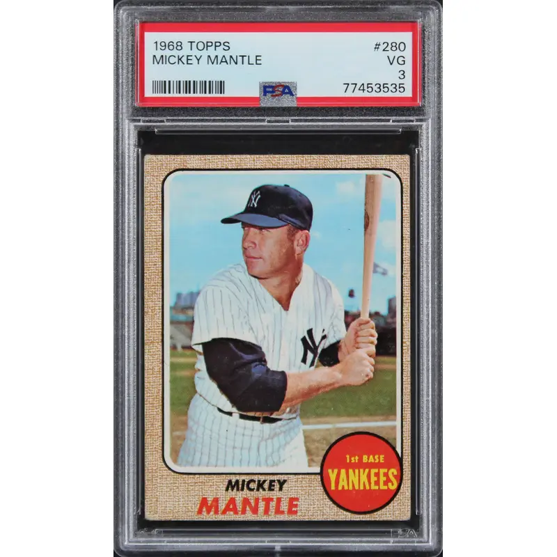 Yankees Mickey Mantle 1968 Topps #280 Card Graded VG-3 PSA Slabbed