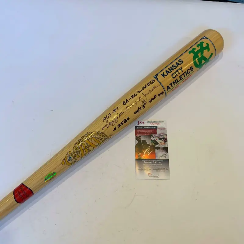 Reggie Jackson Mr. October Signed Heavily Inscribed STAT Baseball Bat JSA COA
