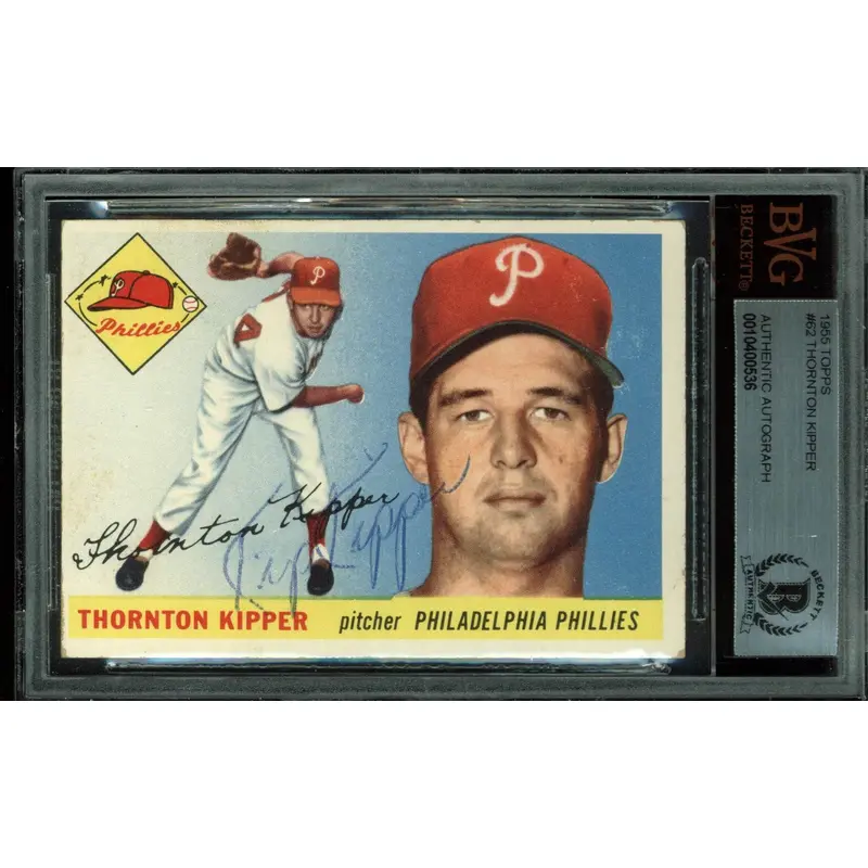 Phillies Thornton Kipper Authentic Signed 1955 Topps #62 Auto Card BAS Slabbed