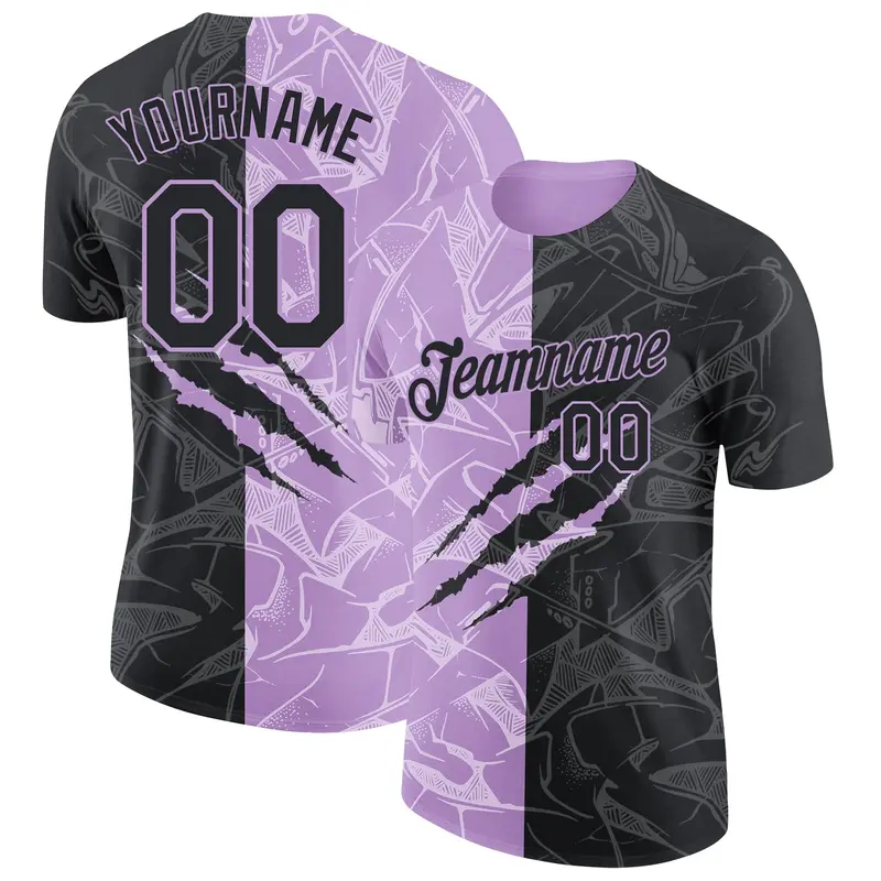 Custom Graffiti Pattern Black-Light Purple Scratch 3D Performance T-Shirt