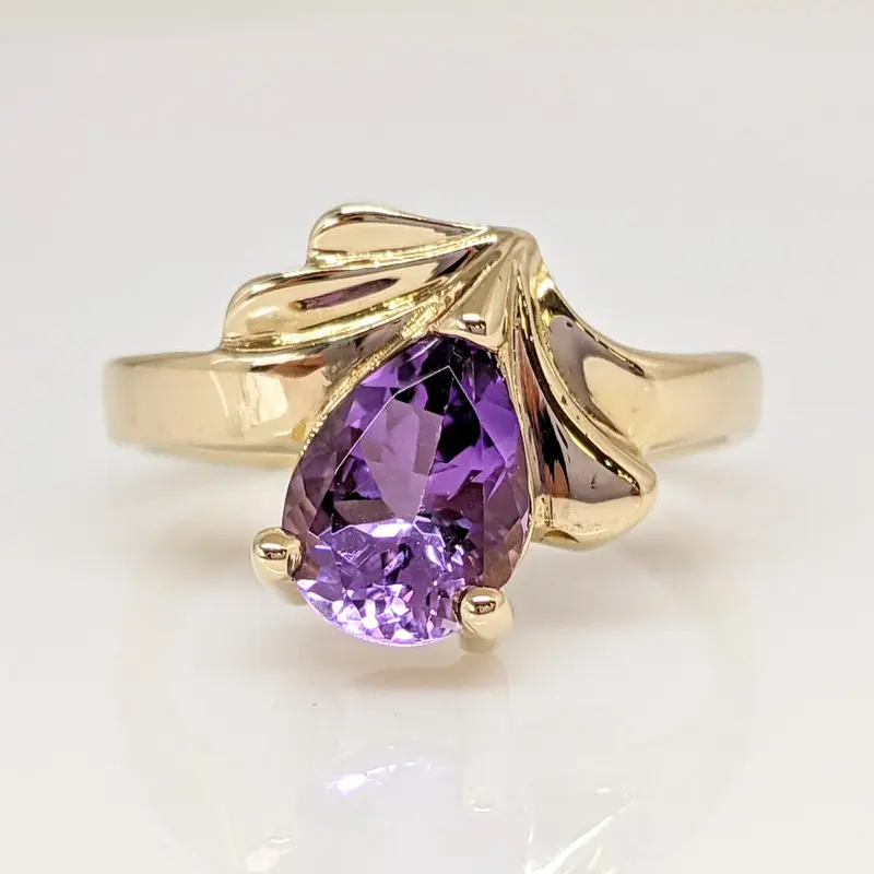 14K AMETHYST PEAR 6X8 ESTATE RING 3.4 GRAMS
