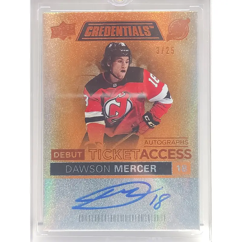 Dawson Mercer 2021 Upper Deck Credentials Debut Ticket Access Auto #3/25
