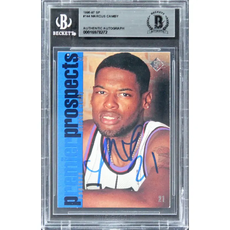 Raptors Marcus Camby Authentic Signed 1996 SP #144 Rookie Card BAS Slabbed