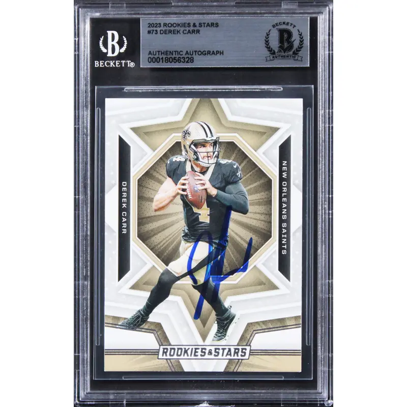 Saints Derek Carr Authentic Signed 2023 Rookies & Stars #73 Card BAS Slabbed