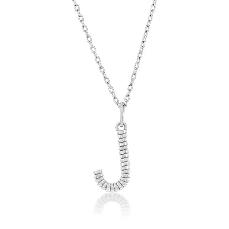 Sterling Silver, Rigid Design 'J' Initial Necklace