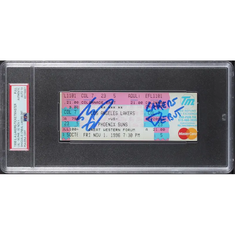 Shaquille O'Neal "Lakers Debut" Signed 1996 Full Ticket Stub Auto 10 PSA Slabbed