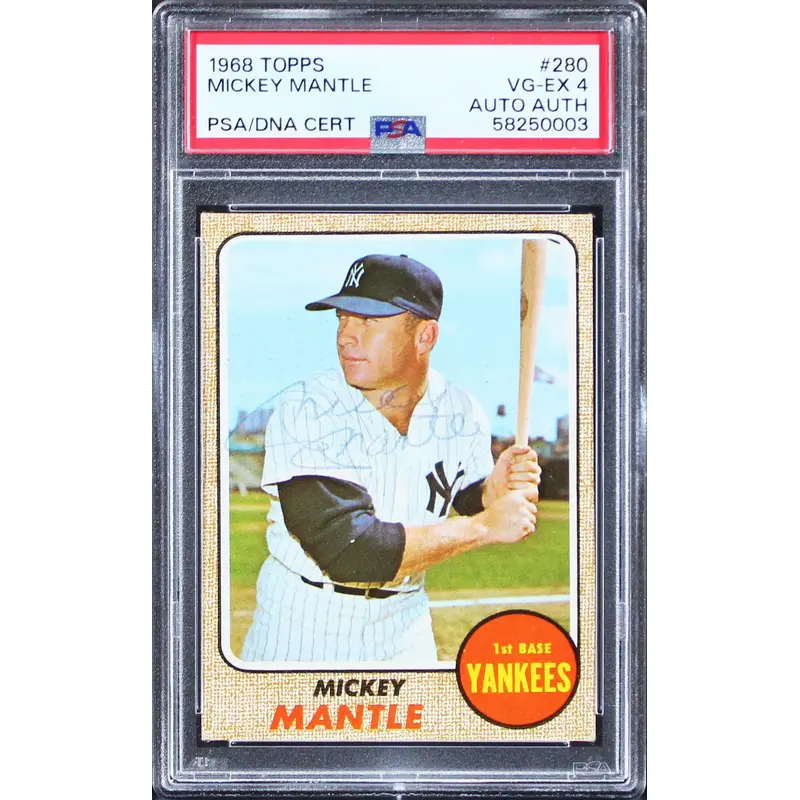 Yankees Mickey Mantle Signed 1968 Topps #280 Card Graded VG-EX 4 PSA/DNA Slabbed