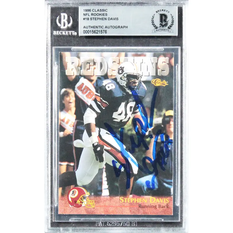 Commanders Stephen Davis Signed 1996 Classic NFL Rookies #18 RC Card BAS Slabbed